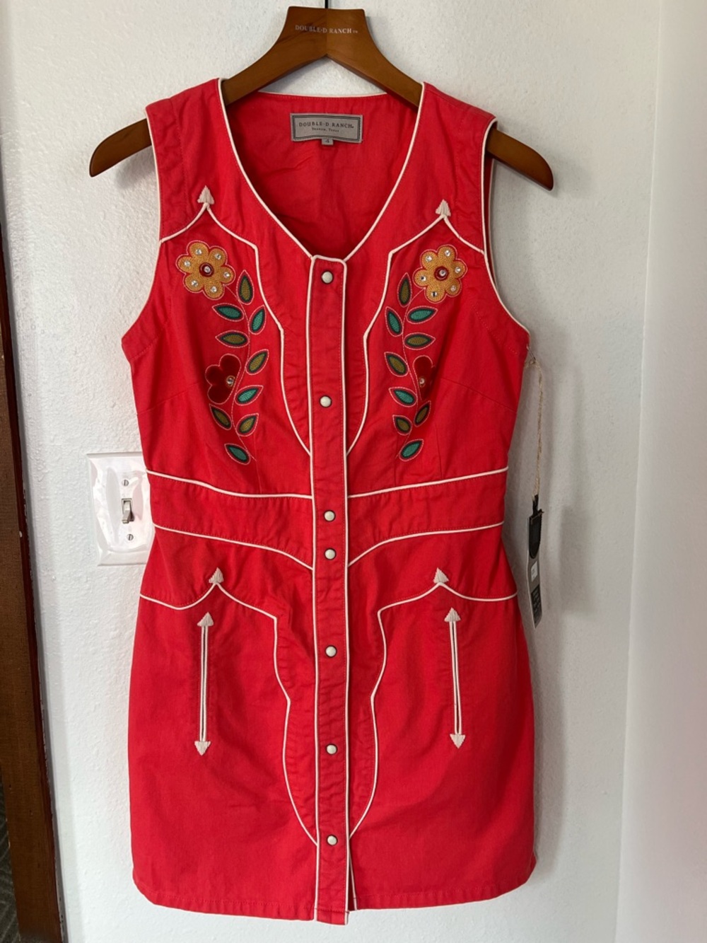 Double D Ranch Red Embroidered Snap-Front Mini Dress